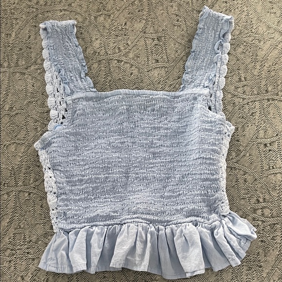 Sky Blue Crocheted Crop Top - Picture 3 of 3